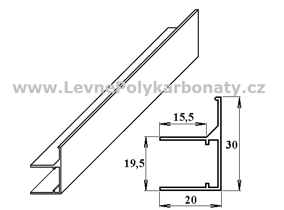 Ukončovací/okrajový AL-F/R profil na tl. 16 mm ELOX STŘÍBRNÝ - délka 6400 mm