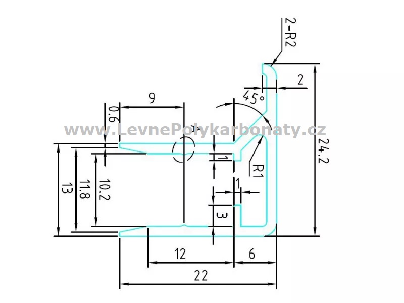 Ukončovací/okrajový AL-F/R profil na tl. 10 mm ELOX ANTRACIT - délka 6400 mm