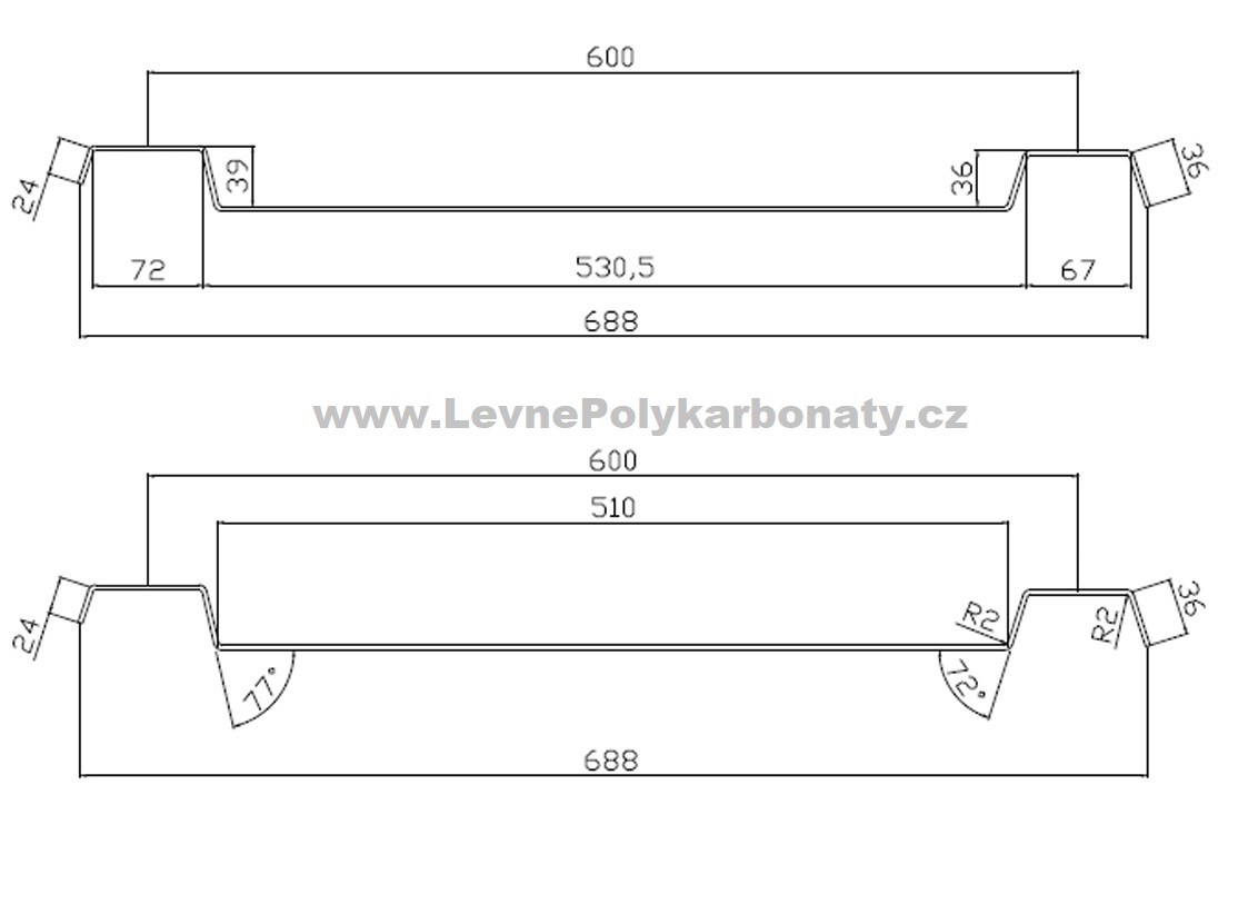 Trapézový polykarbonát 3 mm GUTTA GLAZE ČIRÁ - šíře 0,688 m x délka 4 m (2,76 m2)