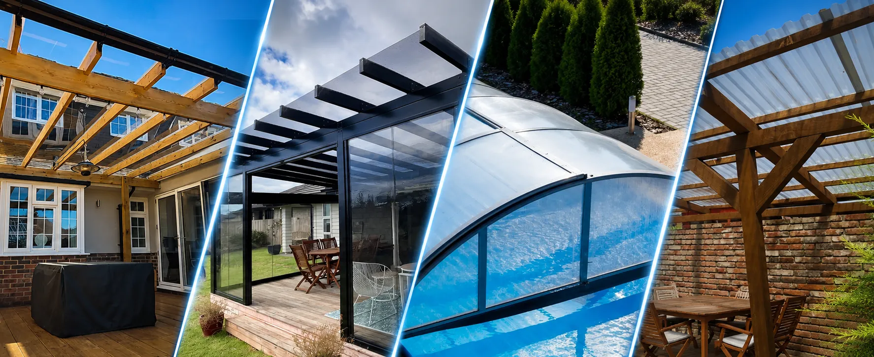 Ukázky zastřešení – pergola, bazén, skleník, zimní zahrada